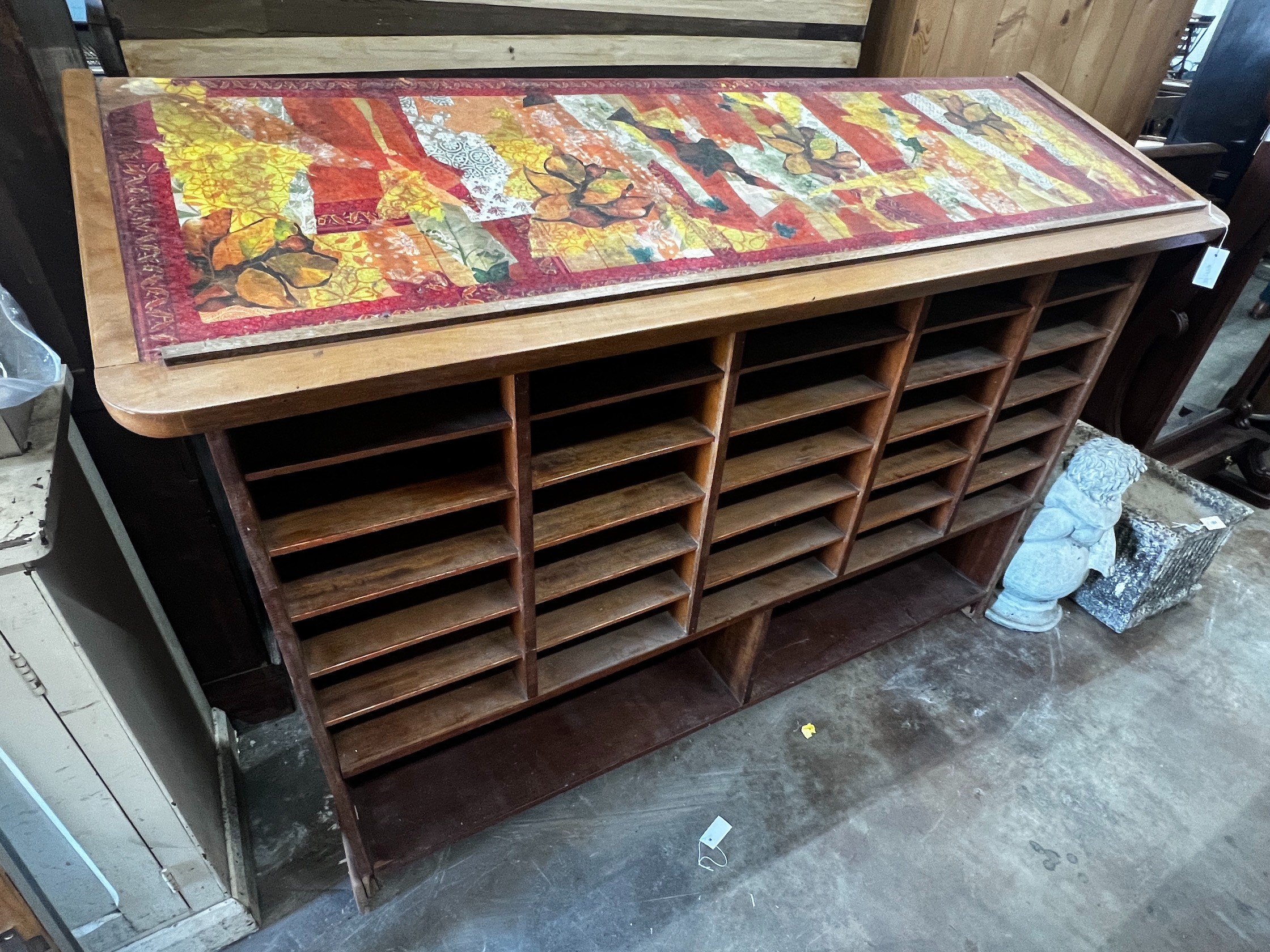 An early 20th French beech postroom pigeonhole cabinet, width 179cm depth 57cm height 130cm
